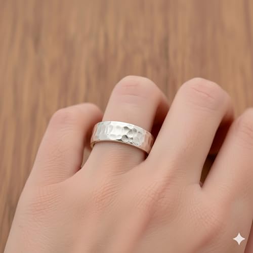 925 Sterling Silver Hammered Band Ring for Men & Women – Handmade Textured Ring, Comfort Fit Wedding Band, Solid Silver Ring, Minimalist Unisex Jewelry Gift for Her MSJ By Monica