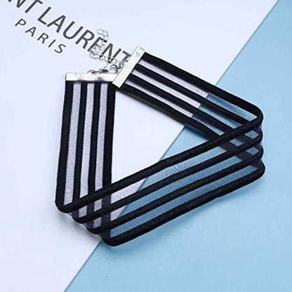 Vintage Hollow Lace Choker Necklace Black Tulle Lace Collar Necklaces Thin Wide Choker Necklaces Short Plain Black Necklace Gothic Tattoo Necklace Retro 90s Chain Jewelry for Women