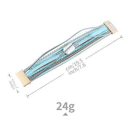GelConnie Leather Cuff Bracelet Baroque Pearl Wrap Bracelet Gorgeous Gold Tube Bangle Boho Bracelet Bohemian Wristband Jewelry Gift for Women Wife - color: Charm Leather Bracelet-Blue