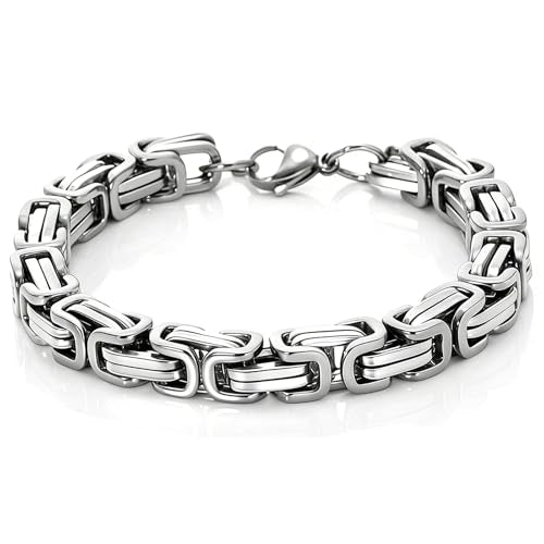 Kim Carrey Stainless Steel Bicycle Chain Bracelet for Men, 8mm Wide, Lobster Clasp, Color-Fast, Cool Durable Jewelry Gift for Him