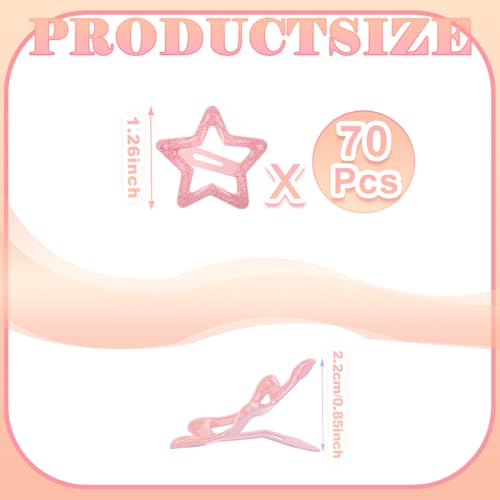 ELANE 70 Pcs Glitter Star Snap Hair Clips for Women Girl,Cute Hair Barrettes for Women Fine Thin Hair Accessories DIY (Glitter-pink) - color: Glitter-pink