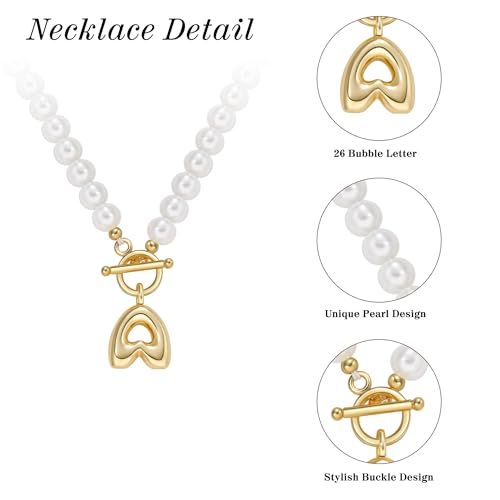 Pearl Necklaces for Women Bubble A-Z Initial Necklace Gold Dainty Pearl Choker Necklace Anniversary Birthday Graduation Gifts for Her Teen Stocking Stufffers Christmas Jewelry - color: O