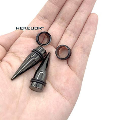 HEKEUOR 11mm 7/16" Steel Ear Stretching Kit - 2 Tapers 2 Tunnels Size Between 00g(10mm) and 1/2" (12mm) - color: Black 11mm(7/16")