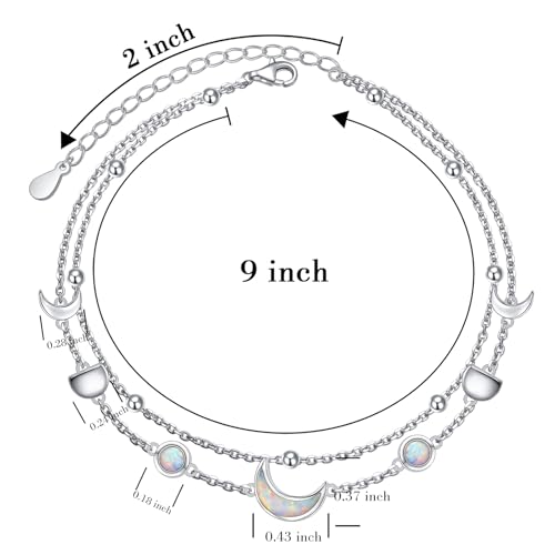 Flyow Anklet for Women S925 Sterling Silver Adjustable Foot Beaded Heart Charm Ankle Bracelet Anklets Jewelry - style: moon phase