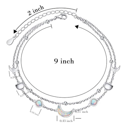 Flyow Anklet for Women S925 Sterling Silver Adjustable Foot Beaded Heart Charm Ankle Bracelet Anklets Jewelry - style: moon phase