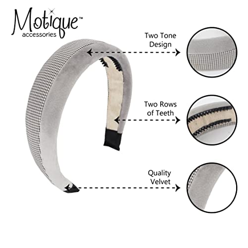 2 Tone Velvet and Houndstooth 2 inch Padded Headband - Gray - color: Gray Houndstooth