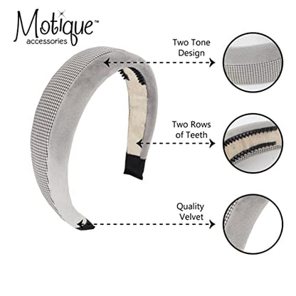 2 Tone Velvet and Houndstooth 2 inch Padded Headband - Gray - color: Gray Houndstooth