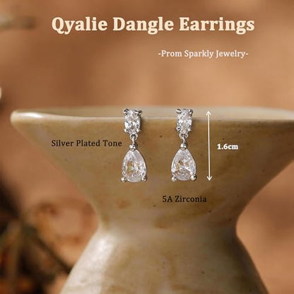 Dangle Drop Gold Earrings Women Prom with CZ Wedding Jewelry Gift | Dangling for Bridal, Sparkly Diamond , Gifts for Women, Dainty, Trendy, Butterfly Back - color: Silver-2CZ Drop