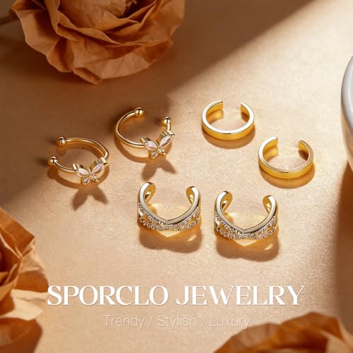 Ear Cuff Earrings for Women Non Piercing Helix Cartilage Clip on Ear Cuffs 14K Gold Plated & Sterling Silver Stainless Steel Hypoallergenic Huggie Hoop Fake Earring Set Jewelry Gift - color: A1-Butterfly Cuff Set