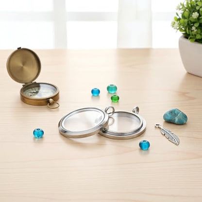 Locket Necklace, 4 Packs Stainless Steel 30mm/1.18" Diameter Glass Locket Pendant Charm, DIY Round Locket, Suitable for Women Friendship Memory Necklace