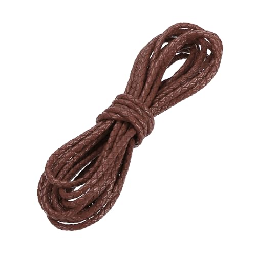 PATIKIL 3.3 Yards Braided Leather Cord, 3mm Round Braided Faux Necklace Cord Bolo Tie String for Necklace Crafts Beading Braiding, Brown - color: Brown, size: 3mm