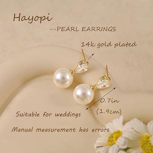 Pearl Earrings for Women:Gold Wedding Dangle Drop Earring Pearl Jewelry | 14K Gold Plated Pearl Drop Earrings for Women,Dainty Wedding Bride Earring Studs,Gold Dangle Drop Earring,Waterproof Jewelry - size: 1 pcs-2