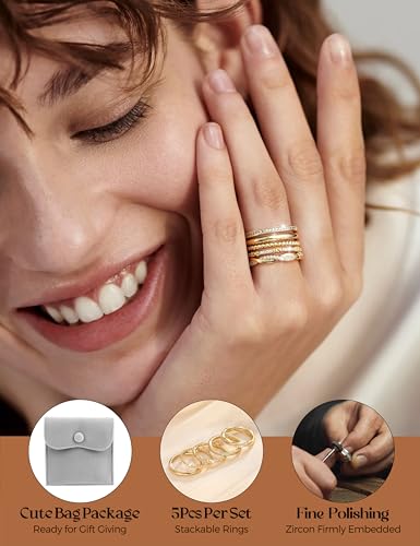 THUNARAZ 14K Gold Plated Rings for Women Non Tarnish Stack Ring Size 5-10 | Stackable, Thin, Cubic Zirconia, Thumb, Trendy, Dainty, Ring Set, Statement, Promise, Engagement, Bands,Jewelry