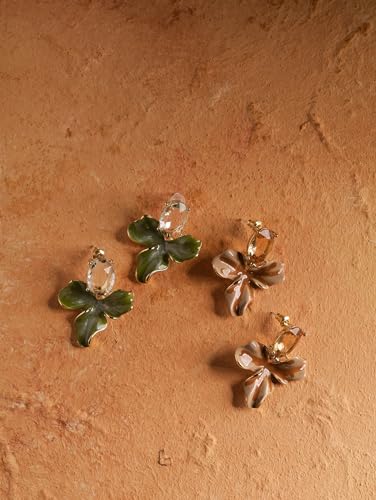 Statement Earthy Flower Dangle Earrings for Women, Elegant Floral Jewelry - color: Green