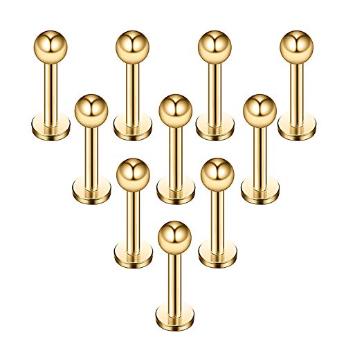 16G 316L Stainless Steel 3mm Ball Labret Monroe Lip Ring Tragus Helix Cartilage Earring Stud Barbell Bar Length 6mm 8mm 10mm 12mm Body Piercing Jewelry - color: Gold, size: 6MM