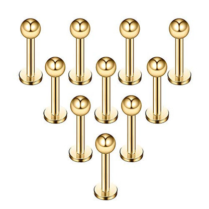 16G 316L Stainless Steel 3mm Ball Labret Monroe Lip Ring Tragus Helix Cartilage Earring Stud Barbell Bar Length 6mm 8mm 10mm 12mm Body Piercing Jewelry - color: Gold, size: 6MM