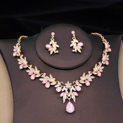 Crowns and Tiaras Jewelry Set for Women.Wedding (Gold Green) | Wedding Crown, Necklace Earrings, Princess Queen Birthday Party, Pageant Bridal, Costume Accessories - color: Opal Pink