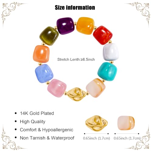 VIBILIA Chunky Beaded Bracelet for Women Multicolor Big Resin Acrylic Bead Elastic Stretch Bracelet, Trendy Statement Bracelets Boho Summer Beach Vacation Charm Jewelry - color: Square-Colorful