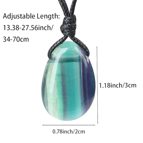 Natural Gemstone Pendant Necklace Healing Crystal Stone Choker Necklace Adjustable Waxed Black Rope for Men - color: Fluorite