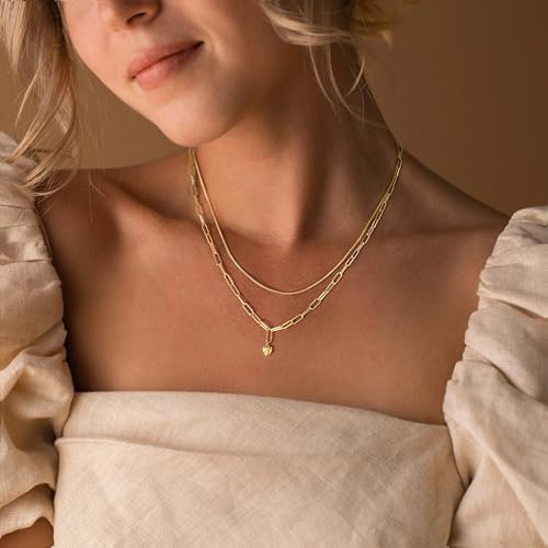 Dainty Layered Necklaces for Women,14k Gold Plated CZ Choker Necklace Stack | 14K Gold Plated Necklace set,Non Tarnish Hypoallergenic Beaded Paperclip Chain Necklace Stack Women's Minimalist Jewelry Gift - color: Gold-5