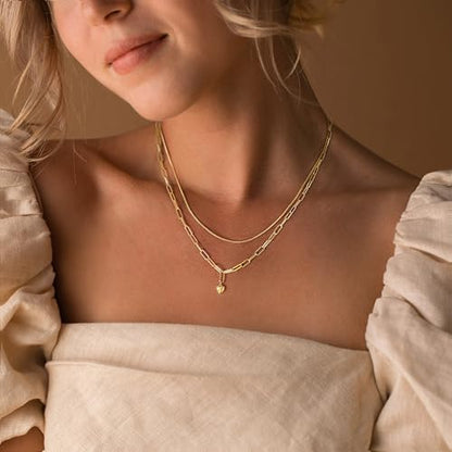 Dainty Layered Necklaces for Women,14k Gold Plated CZ Choker Necklace Stack | 14K Gold Plated Necklace set,Non Tarnish Hypoallergenic Beaded Paperclip Chain Necklace Stack Women's Minimalist Jewelry Gift - color: Gold-5