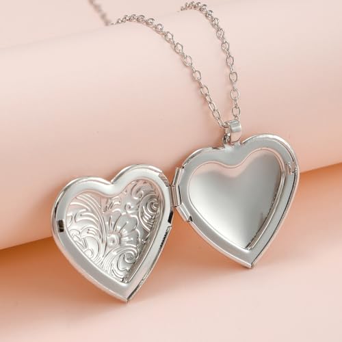 2 Pcs Locket Necklace that Holds Pictures Stainless Steel Locket Pendant Necklace Image Chain Necklaces for Women - color: Love Heart 3