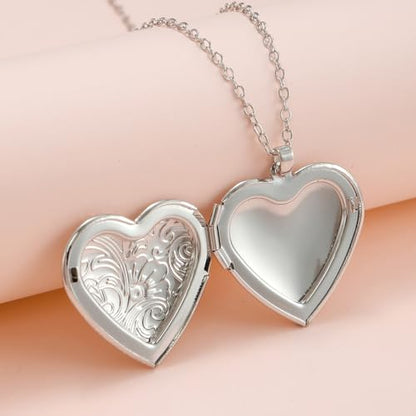 2 Pcs Locket Necklace that Holds Pictures Stainless Steel Locket Pendant Necklace Image Chain Necklaces for Women - color: Love Heart 3