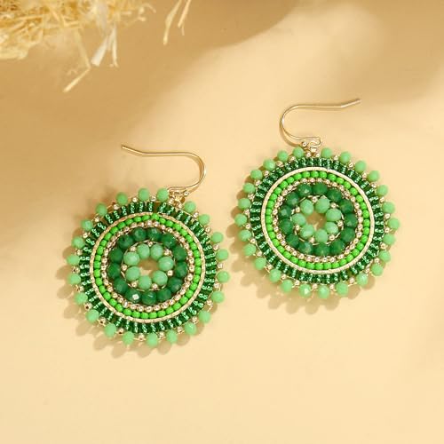 Colorful Summer Beaded Earrings For Women Crystals Glass Bead Dangle Drop Bohemia Earrings Statement Earrings For Women - color: Green