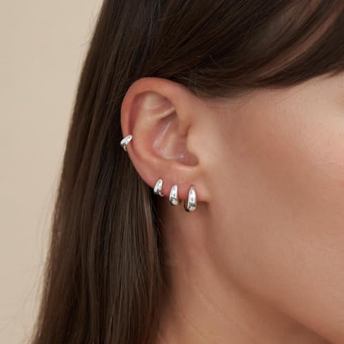 CHESKY 4 Pairs Small Huggie Hoop Earrings for Women - Chunky 14K Gold Plated/Silver Plated Lightweight Earring Stacks Cartilage Hoop Earrings Set for Multiple Piercing Trendy Jewelry - style: 4hoops-sl