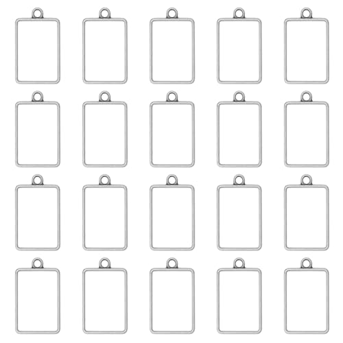 Oubaka 50pcs Open Bezels for Resin,Rectangle Hollow Bezel Pendants Open Frame Pendant Open Back Bezel Pendant Resin Craft Bezels for Earrings,Necklace,Bracelet,Pressed Flower,DIY Craft(White K) - color: White K;Rectangle;Style B