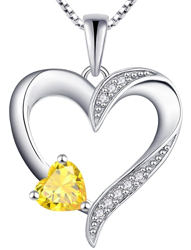 YL Heart Necklace 925 Sterling Silver Love Heart Pendant Birthstone Jewelry for Women - color: 11-topaz-Nov