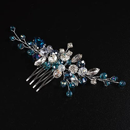 JWICOS Crystal Bride Wedding Hair Comb Rhinestone Bridal Hair Clip Glitter Wedding Hair Accessories for Women and Girls (Blue) - color: Blue