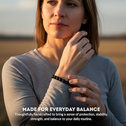 Cherry Tree Collection Tigers Eye Bracelets Plus Over 40 Other Stones – Gemstone Beads for Men & Women, Promotes Protection, Courage, Focus, Balance & Luck – Available in S, M, L with 8mm Round Beads - color: Black Tourmaline, size: Large