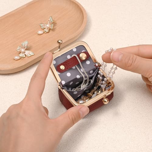 Zivyes Mini Jewelry Box Travel Small Coin Purse Organizer Case Genuine Leather Tiny Size (Red) - color: Red-Tiny