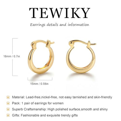 Chunky Gold Hoop Earrings for Women 14k Gold Plated Thick Triple Earrings | Hypoallergenic Trendy Chunky Gold Hoops Earrings,Dainty Jewelry Gifts for Women - style: Gold Minimalist Polished earring