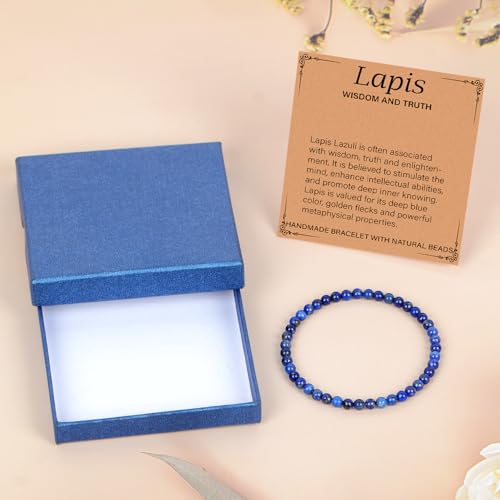 LPBeads Handmade Natural Gemstone Stretch Elastic Bracelet Healing Crystal Round Stone Beads Jewelry Gifts for Women Men - color: Lapis Lazuli, size: 4mm