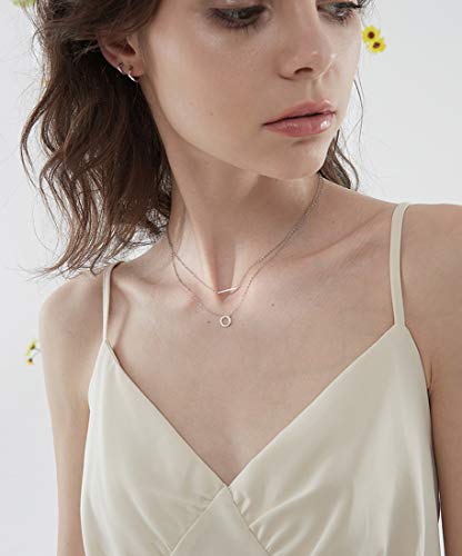SLUYNZ 925 Sterling Silver Layered Necklace Disc Choker Necklace for Women Teens Silver Layering Bar Circle Choker Necklace