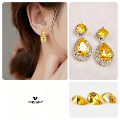 Drop Dangle Earrings Teardrop Gemstone Waterdrop White Gold Plated Crystal Hanging Cubic Zirconia Ruby Sapphire Emerald Jewelry Gift for Women Mother Wife - color: Yellow