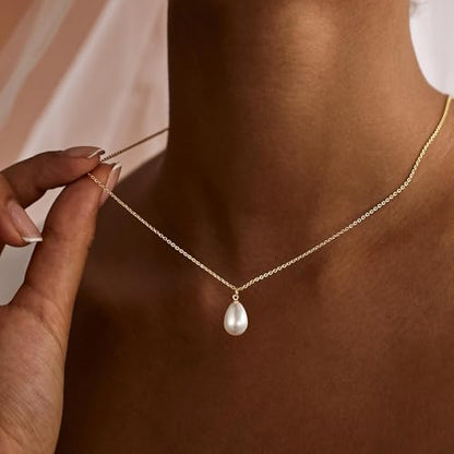 Ritach Pearl Necklaces for Women - Real Gold Plated Dainty Pearl Necklace Daisy Round Drop Pearl Choker Necklace Layered Gold Necklace for Women Teen Girls Bridesmaid Wedding Birthday Gifts - style: Gold-Drop Pearl
