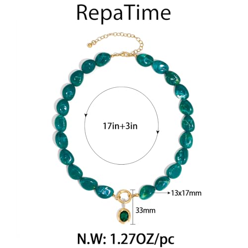 Chunky Colorful Bead Necklace Summer Fashion Statement Boho Beaded Chunky Necklace for Women Adjustable Length Lightweight Cool Suitable for Beach Vacation Daily Wear & Summer Parties - color: Green-A