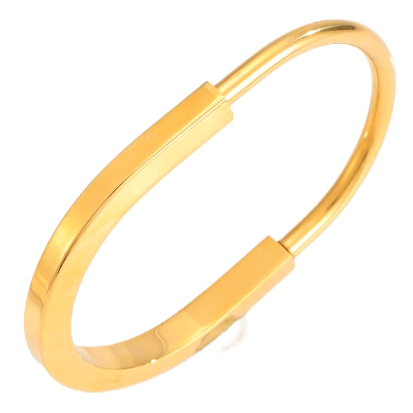 Gold Bracelet for Women Lock Inspired Design, Stainless Steel Open Cuff Bangle, Minimalist Statement Gift Jewelry