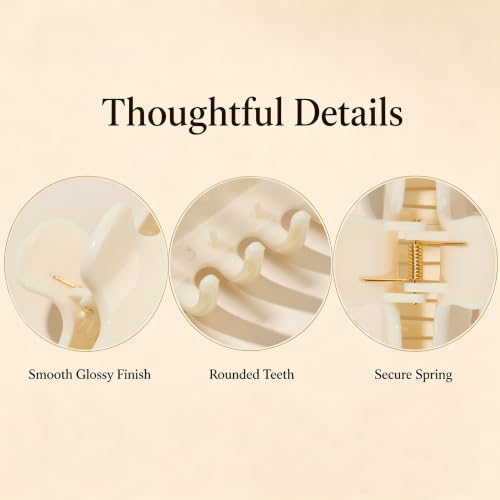 Ivyu 4-Inch Large Rounded Rectangle Hair Claw Clip for Women, Strong Hold | Smooth rounded teeth and a strong spring provide a secure hold for full updos on fine to medium hair. - color: Milk white