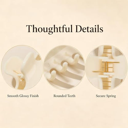 Ivyu 4-Inch Large Rounded Rectangle Hair Claw Clip for Women, Strong Hold | Smooth rounded teeth and a strong spring provide a secure hold for full updos on fine to medium hair. - color: Milk white
