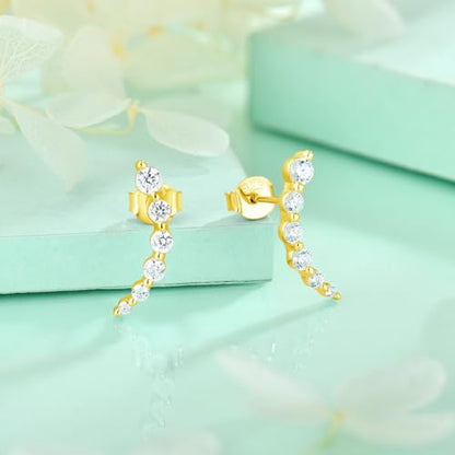 Starchenie 925 Sterling Silver Climber Earring Ear Crawler Stud Earrings for Women - color: Gold