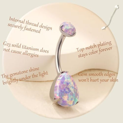 AROWRO Belly Button Ring Titanium Gold Sliver Hypoallergenic 14G Belly Button Piercing 10mm Barbell Belly Rings for Women With Opal - color: Sliver+Purple Opal