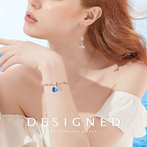 925 Sterling Silver Charms Bead for Bracelets Necklaces, Star Moon Crescent Sun Solar Pendent, Blue Ocean Starfish Shells Turtle Crab Starry Sea Cute Jewelry Birthday Gifts for Women Men - style: Blue Heart