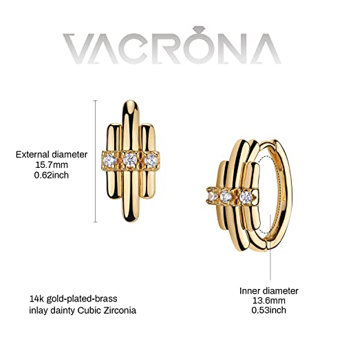 Cubic Zirconia Huggie Earrings 14k Gold Plated Tiny Earrings Small Huggie Hoop Earrings Simple Lightweight Hoops Gift for Women - color: 3Vertical drilling