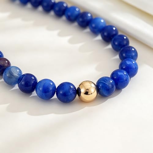 Colorful Chunky Beaded Necklaces for Women Multicolor Large Round Resin Beads Collar Necklace Boho Trendy Statement Chokers Y2K Summer Beach Jewelry - color: Deep Blue