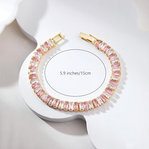 18K Gold Plated 5.0mm Pink Cubic Zirconia Tennis Bracelet|5.9-7.5in Multi-Size Classic Women's Tennis Bracelet - size: Duotone 5.9inches/15cm