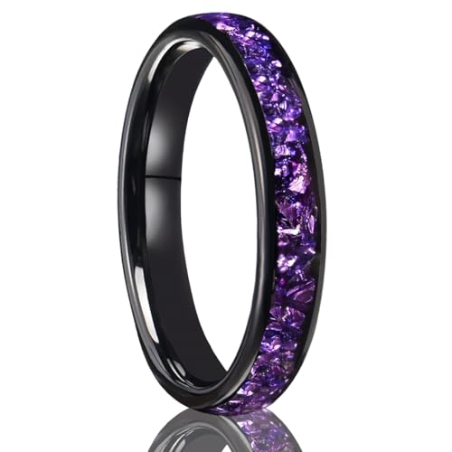 Tungsten Rings for Men and Women 8mm/4mm Men’s Wedding Bands | 8mm Black Inlaid Purple Galaxy Opal Fashion High Polished Suitable for engagement and anniversary parties comfortable fit - color: 4mm black and purple